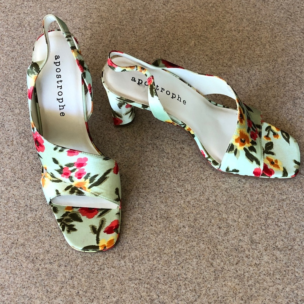 Apostrophe Mint Floral Slingback Heels